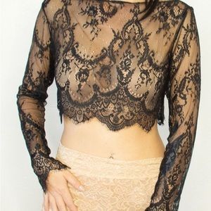 Black lace crop top